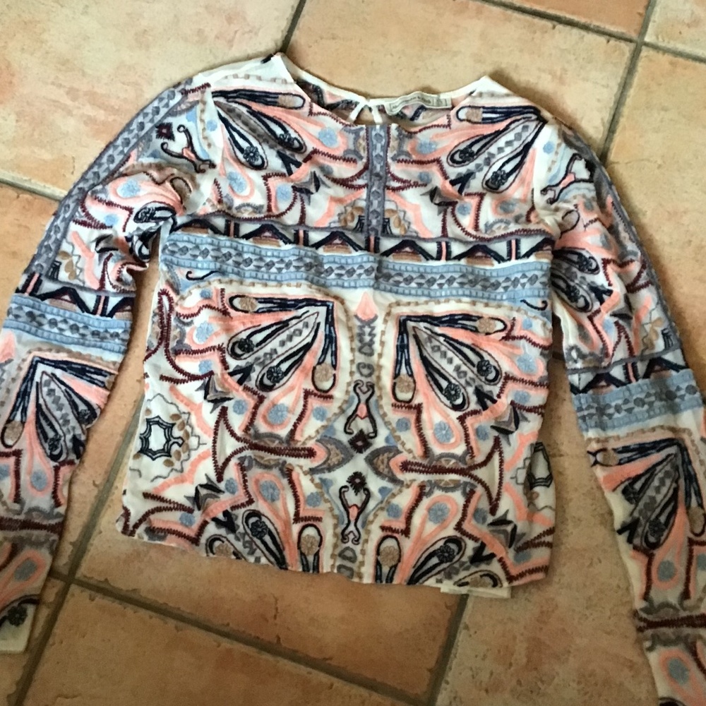 Abercrombie & Fitch embroidered mesh front long sleeve top Size XS